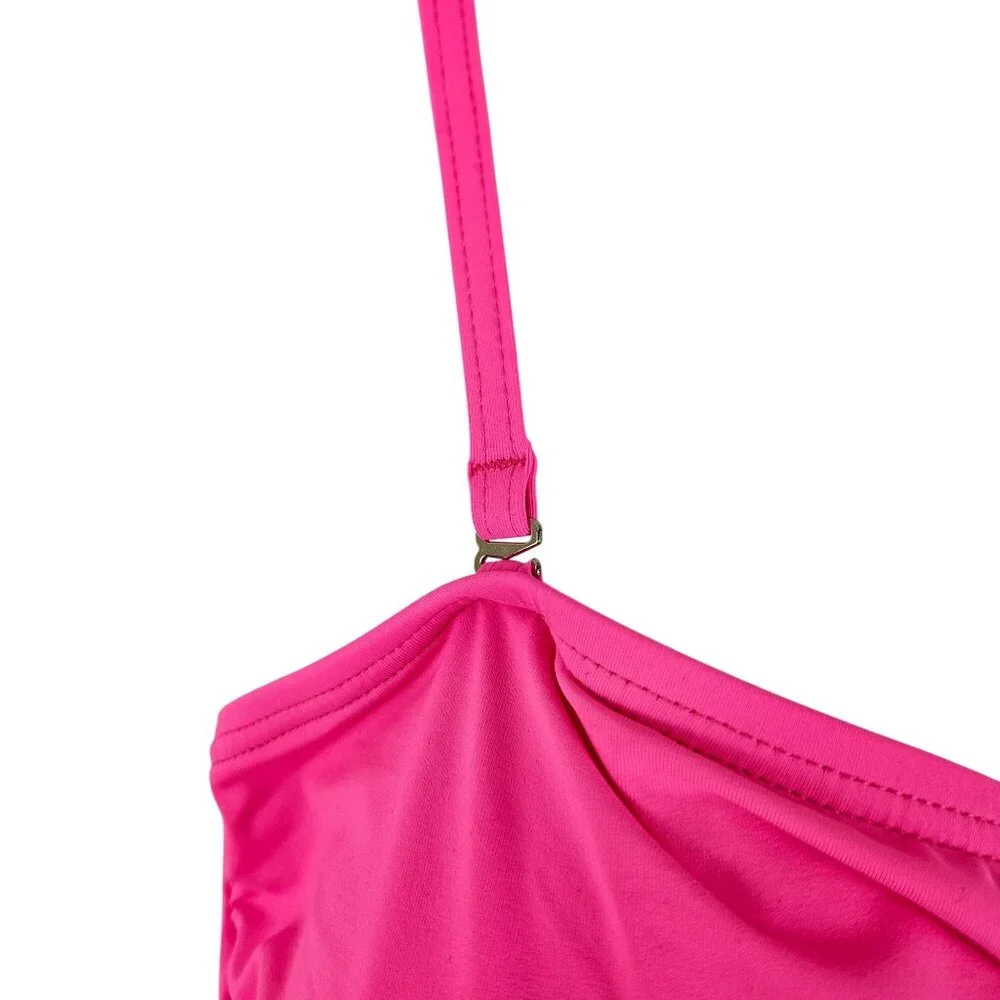Aqua Eve Womens Bandeau Tankini Top & Bottoms Pink Ruched Sides Size XXL Beach